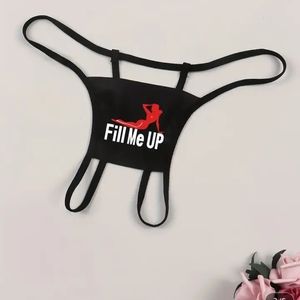 Sexy Silhouette & Slogan Print Thongs, Seamless Open Crotch Intimates Panties,